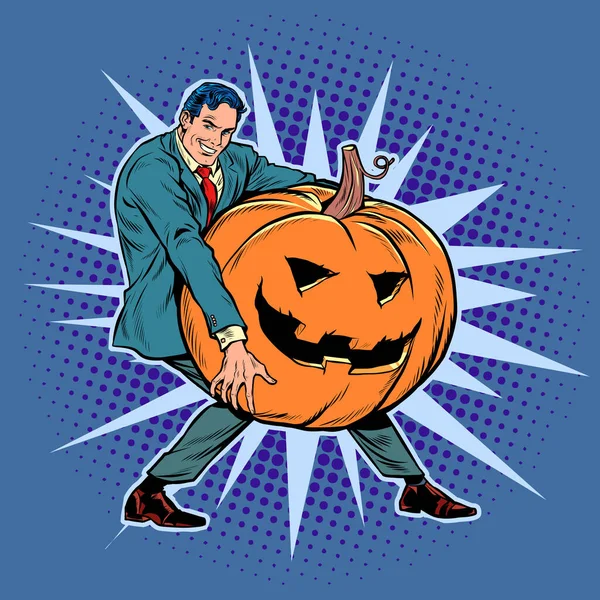 Halloween pumpkin and businessman — Stock Vector