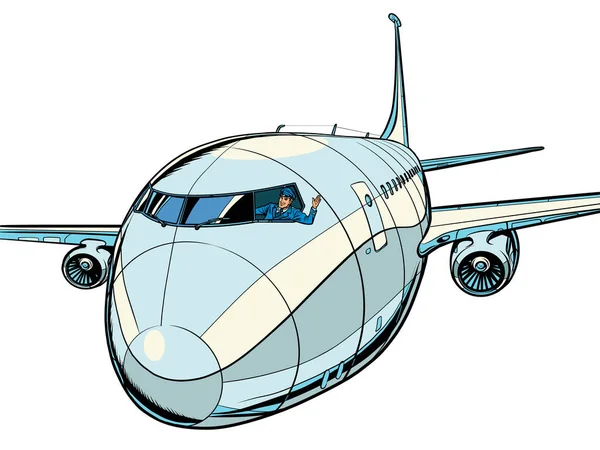 El avión es un transatlántico. Viajes y transporte aéreo — Vector de stock