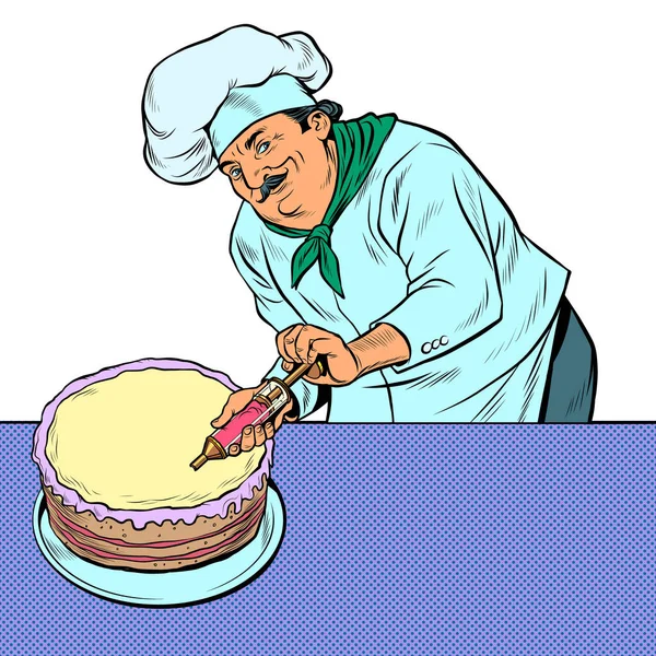 Chef pâtissier homme avec gâteau — Image vectorielle
