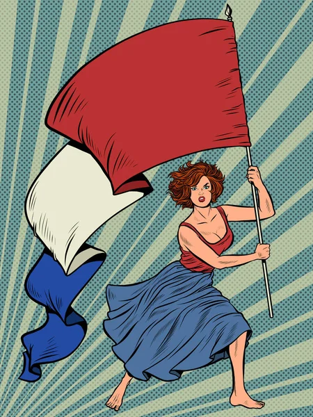 Vive la France. Femme libre avec drapeau français — Image vectorielle