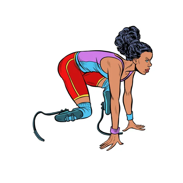 Behinderte Läuferin schwarze Frau — Stockvektor
