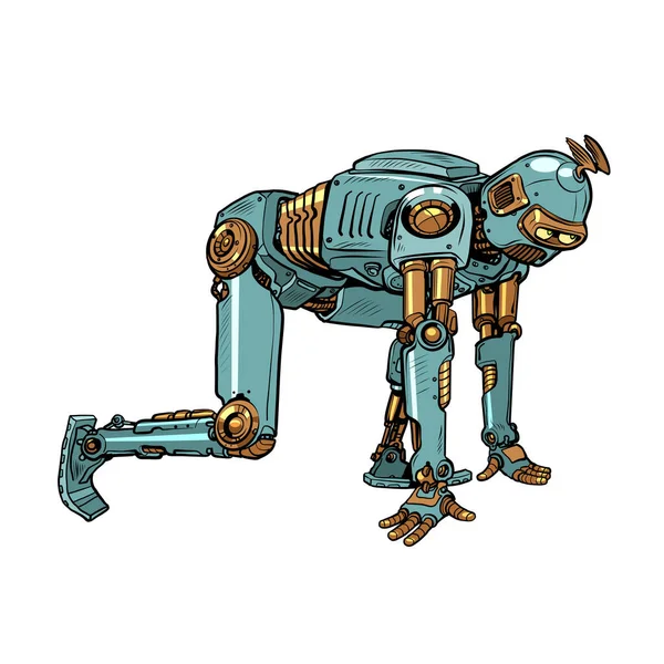 Retro steampunk robot a rajtpozícióban — Stock Vector