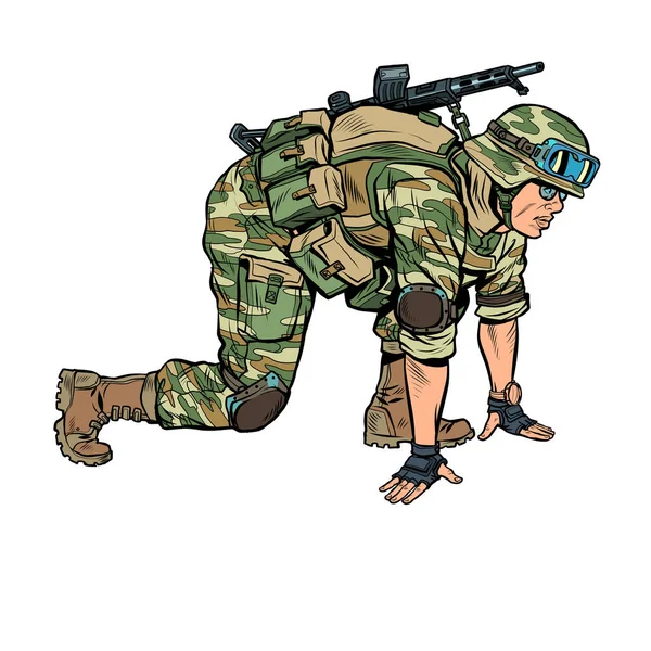 Soldat moderne en position de départ — Image vectorielle