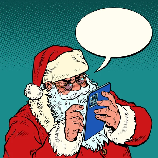 Santa Claus envía mensajes a través de tableta móvil. Navidad y Año Nuevo — Vector de stock