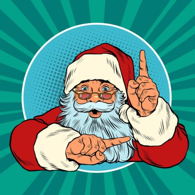 Noel Baba işaret ediyor. Sunum jesti