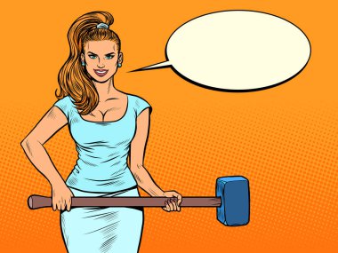 Çekiçli güçlü güzel bir kadın. Feminizm