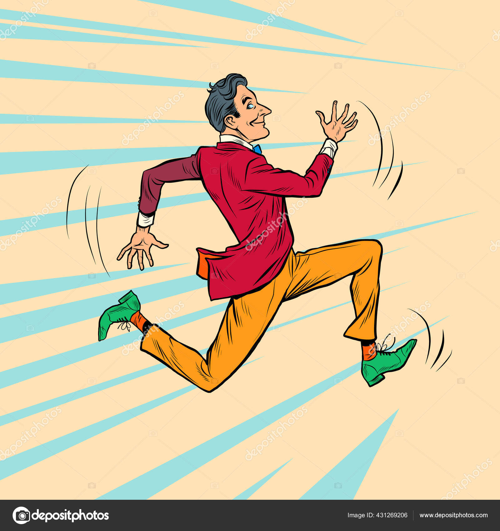 A hipster man in a bright stylish suit runs fast Stock Vector Image by  ©studiostoks #431269206