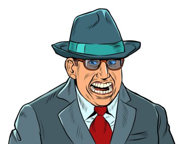 Ürkütücü bir gülümsemesi olan bir iş adamı. Sahte sevinç