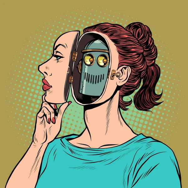 En Android kvinna låtsas vara en människa, men inuti är hon en robot — Stock vektor