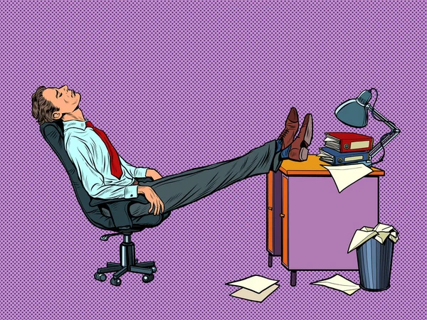 Employé de bureau Gestionnaire reposant sur une chaise de travail. Fatigue — Image vectorielle