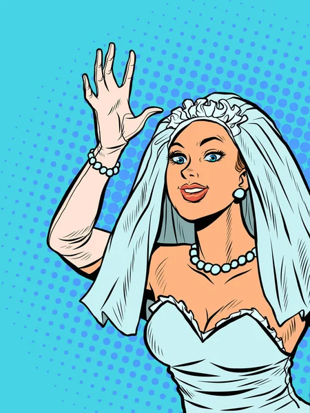 La mariée accueille joyeusement, bonheur le jour du mariage — Image vectorielle