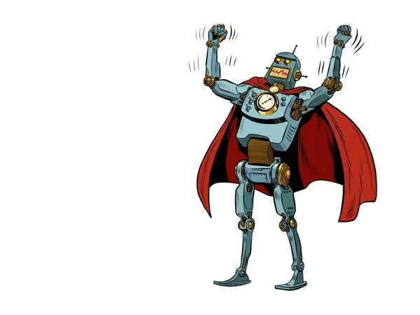 Robot superbohater w bohaterskiej pozie — Wektor stockowy