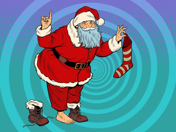 Санта Клаус с подарочным носком. Новый год и Рождество — стоковый вектор
