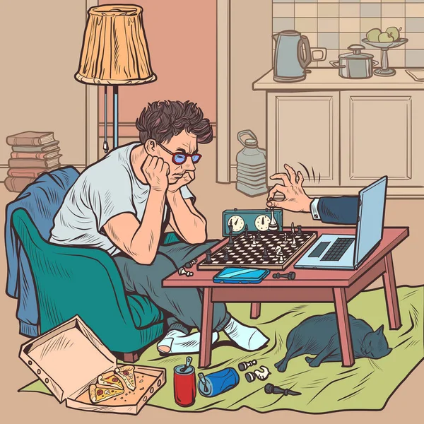 隔離期間中のオンラインチェスゲーム — ストックベクタ