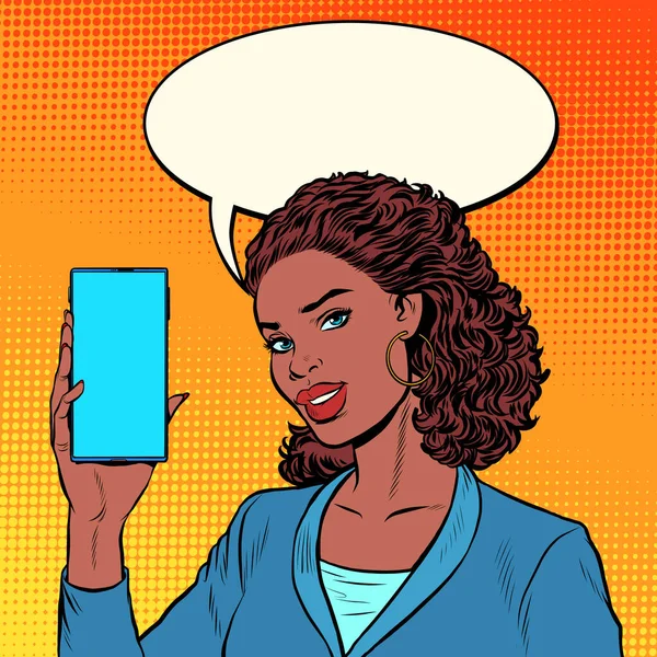 Afrikanska affärskvinna leder en ström på telefonen — Stock vektor