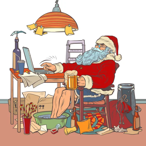 Santa Claus online remote work in quarantine — Stock Vector