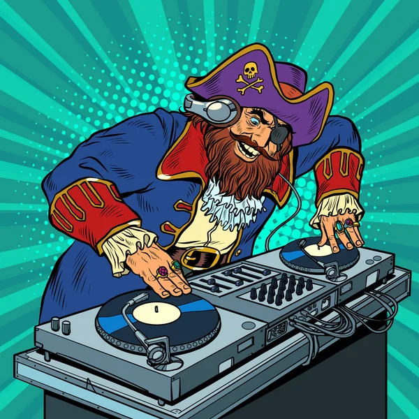 Pirate Music Konzeptdj auf Plattenspielern. konzertante Musik — Stockvektor