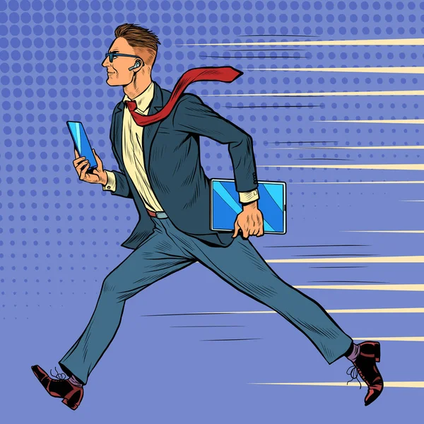 Der Geschäftsmann eilt und rennt. Zeitplan Arbeitszeitkonformität — Stockvektor