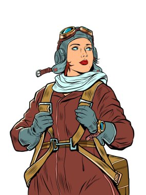 Kadın retro pilot. profesyonel askeri pilot