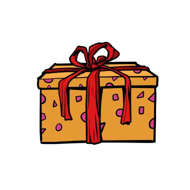 Tarafsız bir arka planda kırmızı kurdeleli bir hediye kutusu. Bir tatil sürprizi, bir alışveriş. Noel, doğum günü ya da düğün