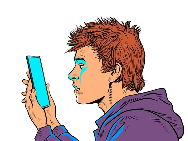 Un adolescent et un smartphone. internet et applications — Image vectorielle