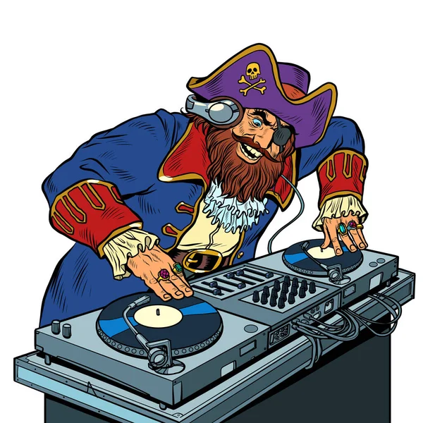 Концепція піратської музики DJ на вінілових поворотах. концерт музичне виконання — стоковий вектор