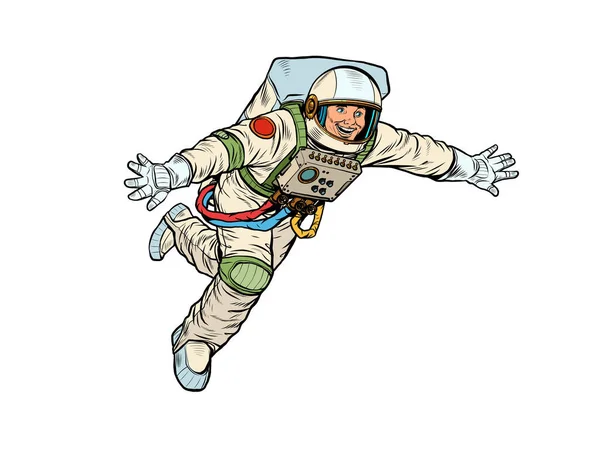 A happy astronaut flies in weightlessness, isolated on a white background. cosmos — Stock Vector