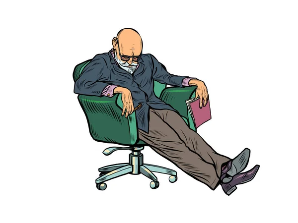 Un psychothérapeute âgé s'est endormi pendant une séance de psychothérapie. Fatigue au travail, surcharge de travail — Image vectorielle