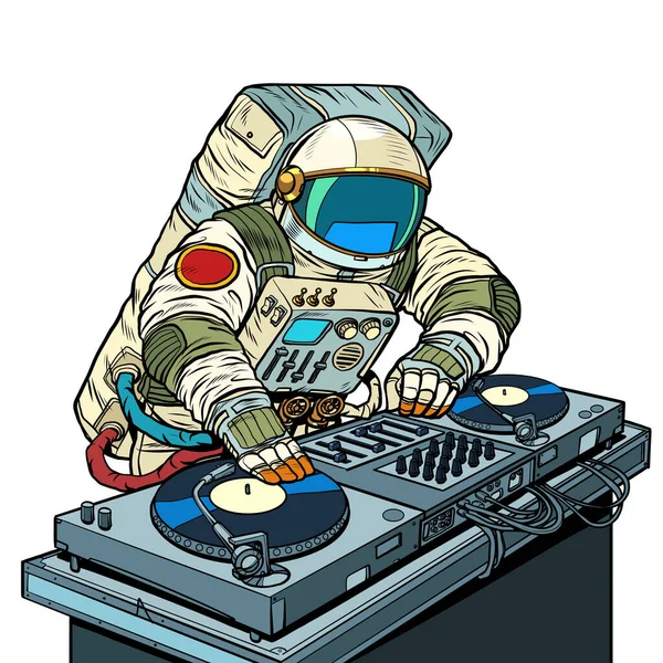 Dj on vinyl turntables. concert music performance — Stock Vector