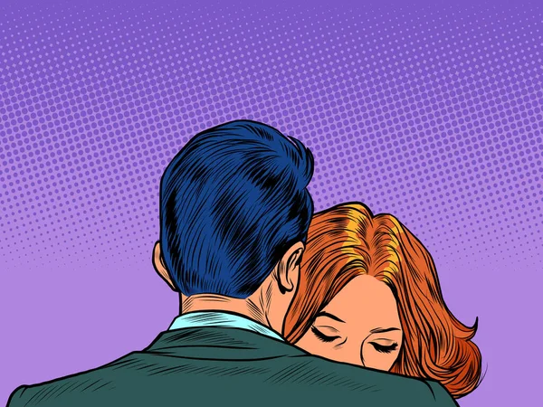 Man en vrouw koppel omarmen elkaar. Man en vrouw liefde en gemoedsrust — Stockvector