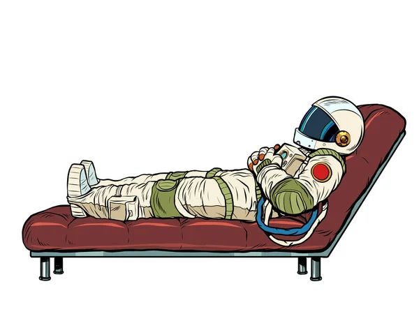 Astronautpatient i psykoterapi, patienten ligger på soffan — Stock vektor