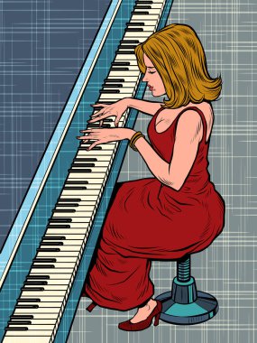Bir kadın piyano çalıyor. Müzik ve yaratıcılık. Caz ya da klasik sanatçı