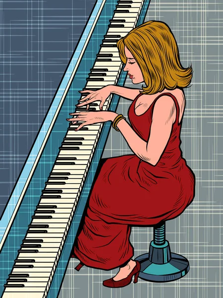 Eine Frau spielt Klavier. Musik und Kreativität. Jazz oder klassischer Künstler — Stockvektor