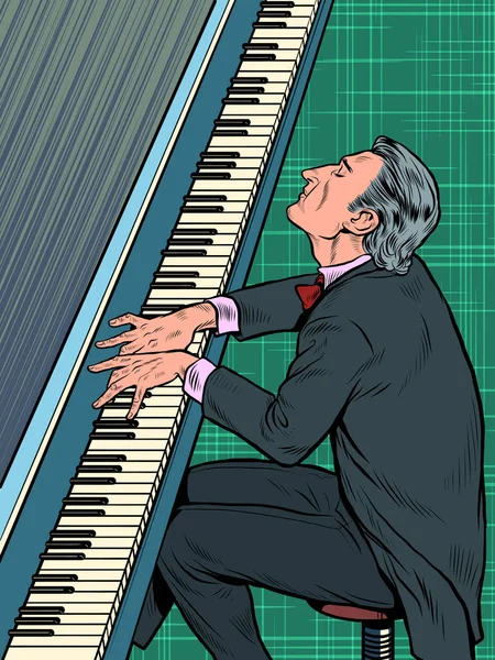 Musicista maschile suona il pianoforte. Jazz o musica classica, concerto — Vettoriale Stock