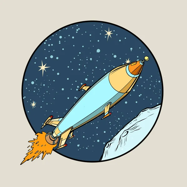 Space Retro Rocket. Spouštěcí symbol. Letecký motor vesmírné dopravy — Stockový vektor