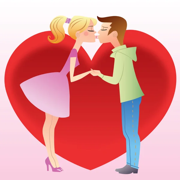 First kiss a girl and boy — Stock Vector