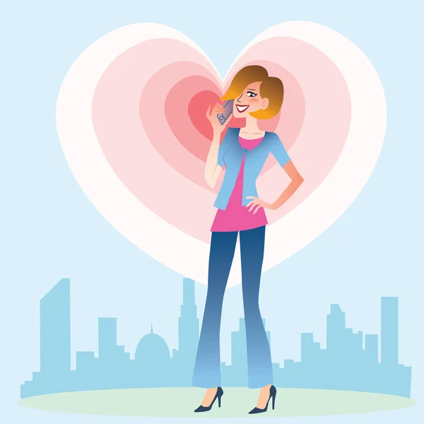 Young woman talking on the phone heart — Stock Vector