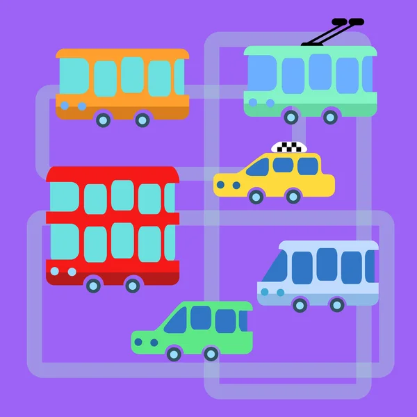 Coleção transporte público urbano ônibus táxi carrinho minibus — Vetor de Stock