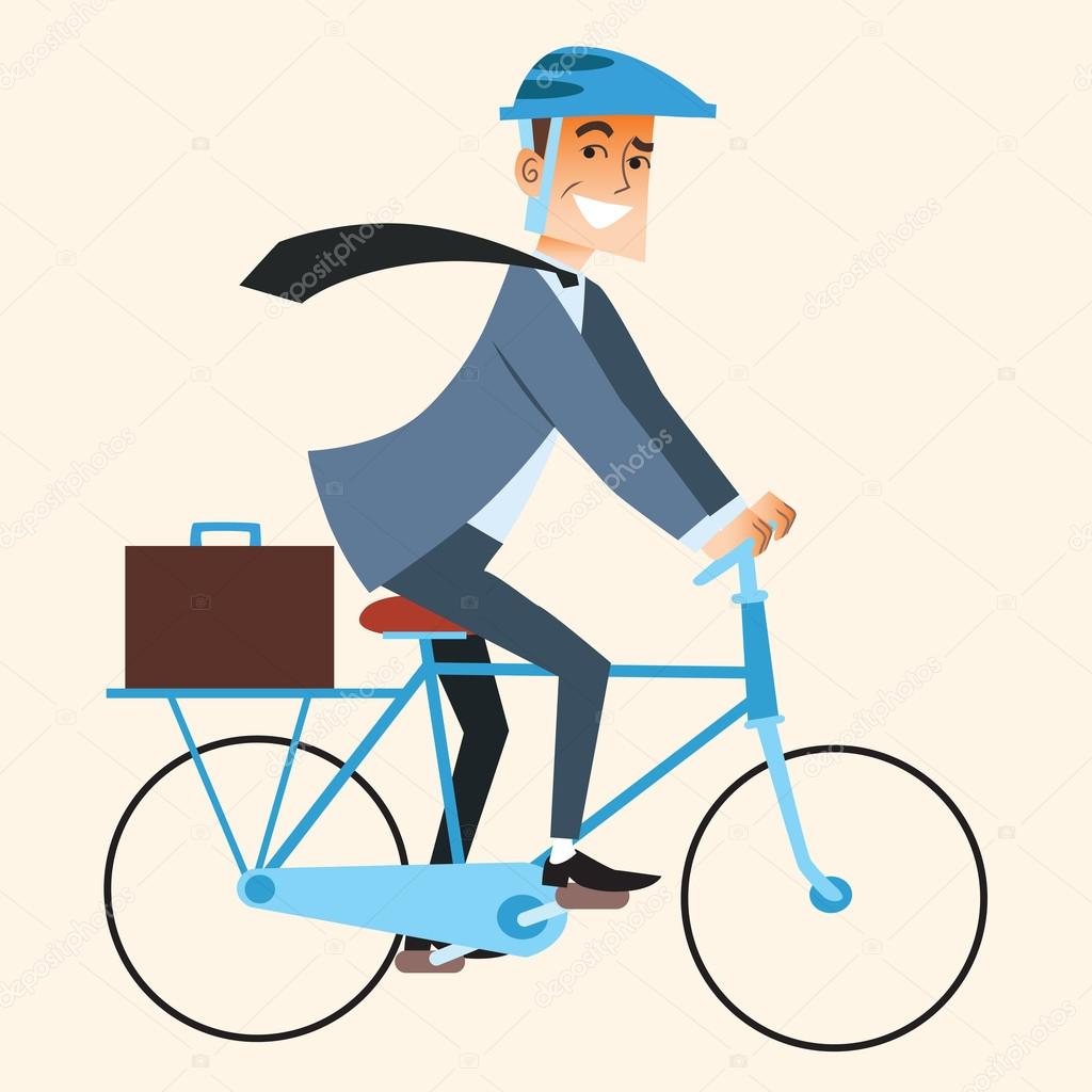 Businessman going to work in the office by bike