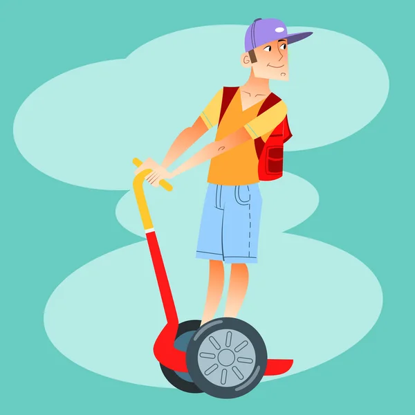 Young tourist on electric scooter — Stock Vector