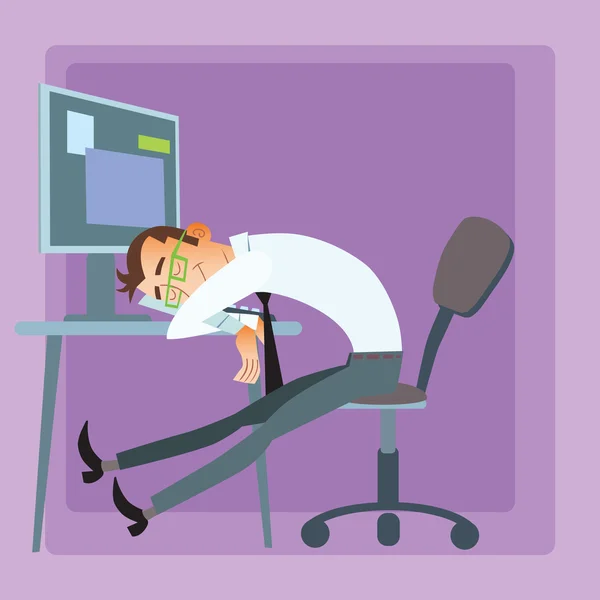 Trabajador duerme oficina omputer — Vector de stock