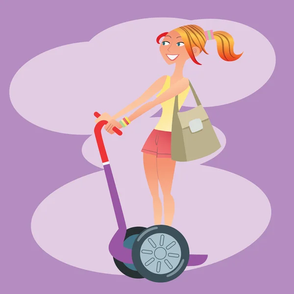 Kız turistik bir scooter üzerinde seyahat — Stok Vektör