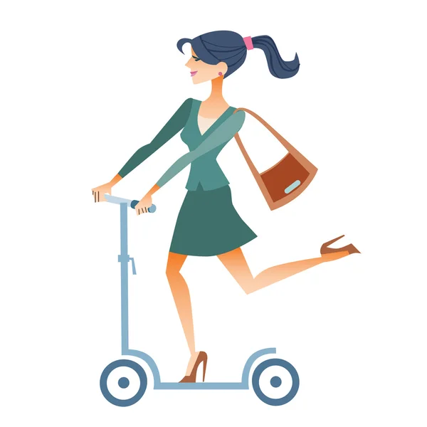 Businesswomen scooter paseos al trabajo — Vector de stock