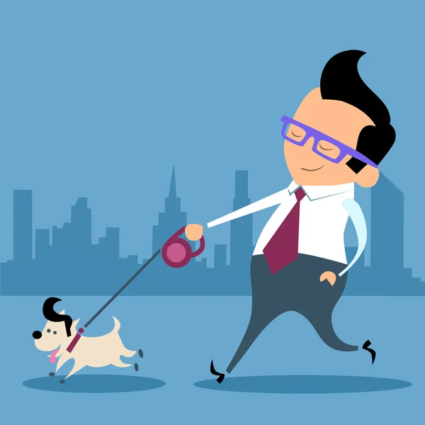 Businessman dog walk office worker — Stock Vector