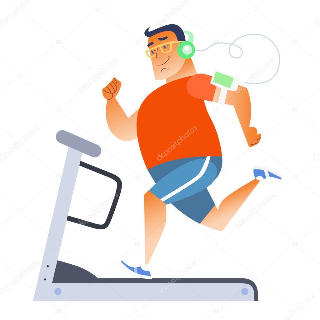 Fat man on a stationary treadmill Stock Vector by ©studiostoks
