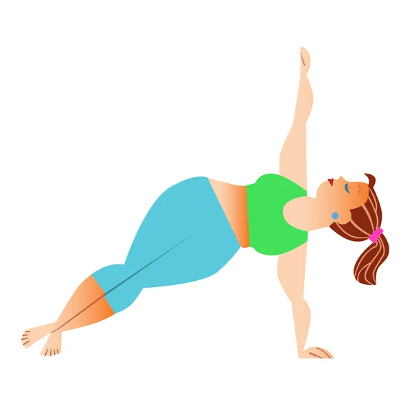 Normal une petite grosse femme faisant du yoga — Image vectorielle