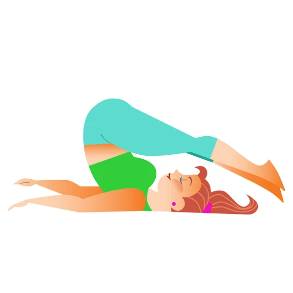 Звичайна маленька товста жінка робить йогу — стоковий вектор