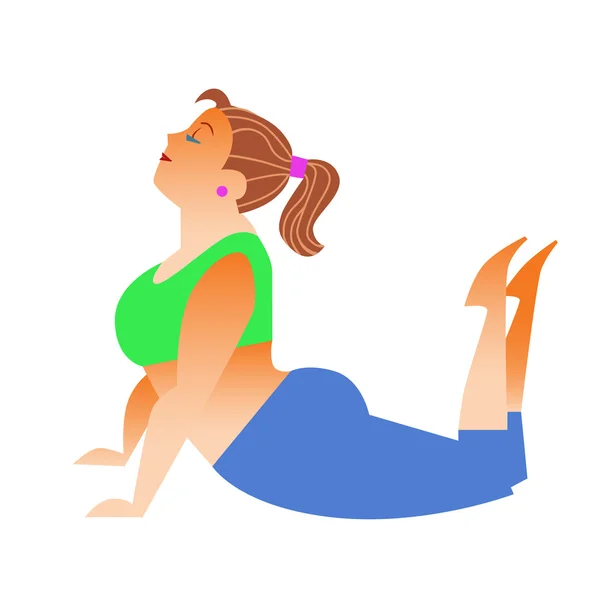 Normal yoga yaparken küçük bir şişman kadın — Stok Vektör