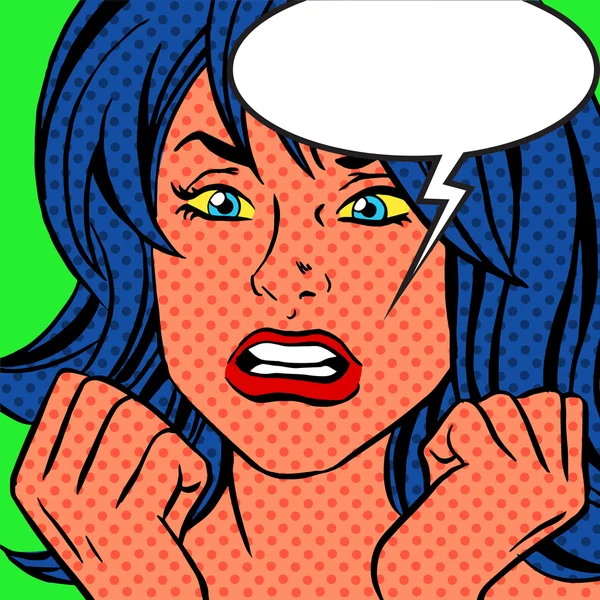 Pop art colérique vintage femme bande dessinée bulle — Image vectorielle