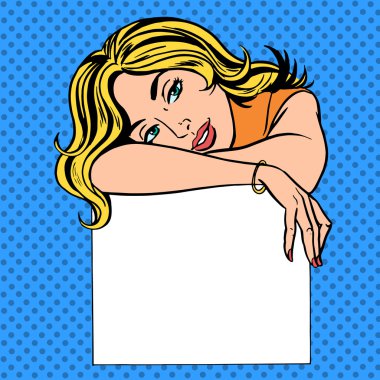 woman with poster place for text Pop art vintage comic clipart